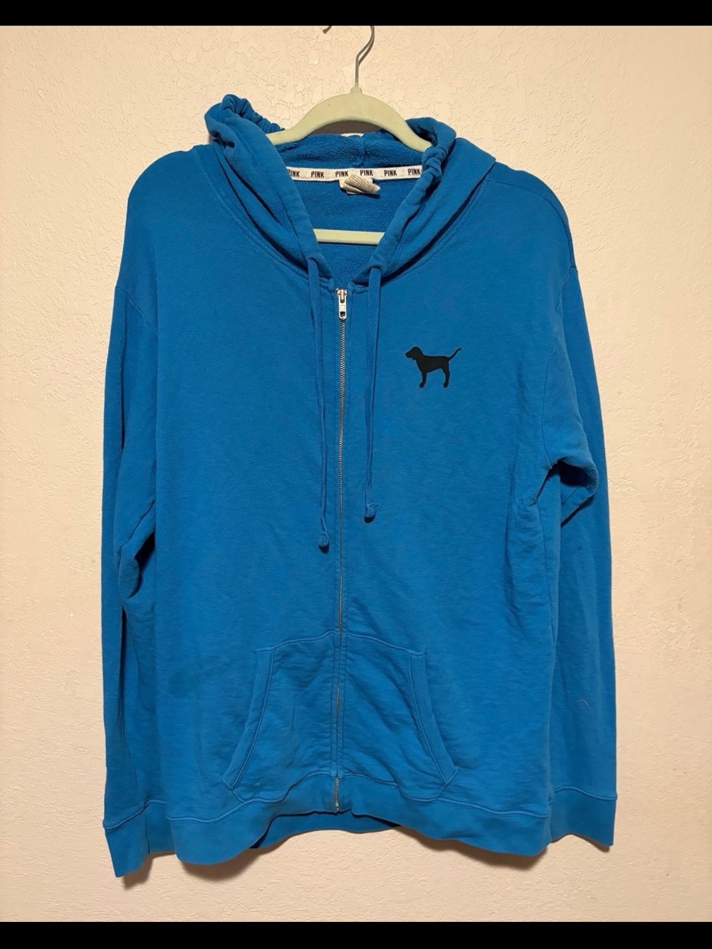 PINK Victoria's Secret  Blue Full-Zip Hoodie with Dog Logo 2000s